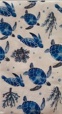 2 individual Paper Decoupage NAPKINS TOWELS - SEA TURTLE OCEAN SEALIFE BLUE picture