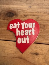 Vintage 1970s Eat Your Heart Out Bitten Red Heart Novelty Decal Sticker picture