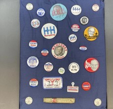 Hubert H Humphrey Pin Collection 1968 US Presidential Campaign 27 Pcs Glass Case picture