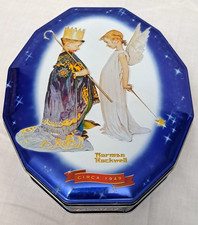 Vtg Snickers Norman Rockwell Wiseman Angel Octagon Christmas Tin Circa 1949 Blue picture