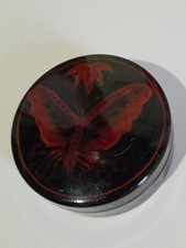 Vintage Hand Painted Butterfly Lacquer Wood Trinket Box Velvet Interior picture