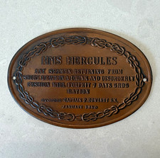 Vintage HMS Hercules Brass Plaque Grog Ration Royal Navy Sign USNA Estate picture