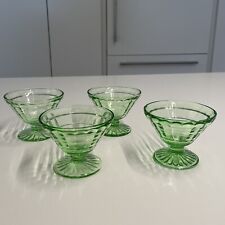 Cube/Cubist Green Vaseline Uranium Glass Footed Sherbets- Set of 4 VTG picture