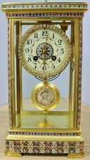 Antique French 8 Day Bronze & Champleve Enamel 4 Glass Regulator Mantel Clock picture