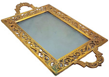 France antique 1840s gilt bronze tray 60 cm frosted glass picture