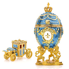 Royal Imperial Aqua Faberge Egg Replica: Extra Large 6.6 inch + Carriage by Vtry picture
