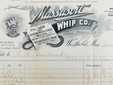 Vintage 1908 Massasoit Indian Whip Company Westfield Massachusetts Billhead picture
