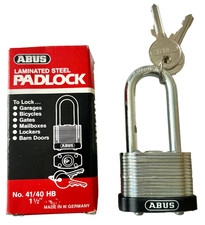 ABUS 41/40 HB Laminated Steel Padlock 40mm 1-1/2 in Long Shackle Germany NOS picture