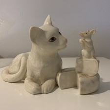 LENOX MAKING FRIENDS Cat with Mouse on Cheese White Kitten picture