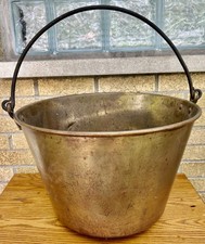 Massive Antique 1800’s Brass Apple Butter Kettle Cauldron Iron Handle. picture