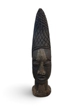 Vintage Hand Carved Wood Sculpture Tribal African Queen Black Female Figure Bust picture