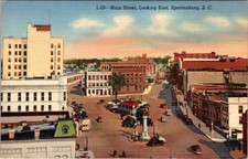 Spartanburg South Carolina Main Street Looking East Linen Unposted Postcard picture