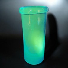 Blenko Joel Myers Roll Top Vase Cylinder Cobalt Blue Manganese 365nm Green UV picture