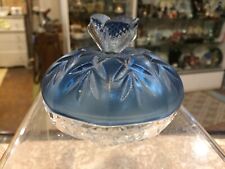 Vintage Antique Blue Glass  Crystal Vanity Candy  Trinket Stash Box 4x3” Covered picture