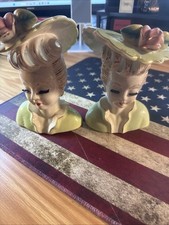 (2) Vintage 1940 Thames Victoria Lady Head Vase  Ceramic W/ Rose Country Cottage picture