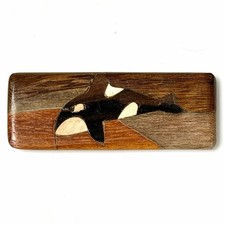 Hand Made Orca Killer Whale Wooden Wood Intarsia Marquetry Magnet picture