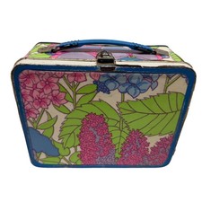 Vintage 70s Psychedelic Floral Metal Lunch Box Neon Retro Kitsch Boho Cottage picture