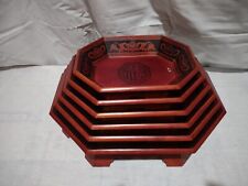 Vintage Korean Footed Nesting Serving Tray/Bowl Wooden Octagon picture