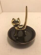 Kingston Living 4 1/2” Black & Gold Cat Decorative Trinket Tray Ring holder picture