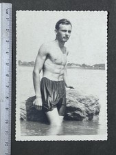 Vintage USSR Beach Photo Young Man in Swim Trunks Soviet Life Gay Interest picture