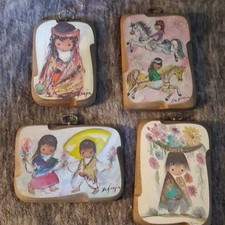 DeGrazia Set of 4 Hand-Painted Folk Art Wooden Wall Plaques picture