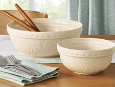 Members Mark ~ Two (2) Piece ~ Floral ~ Ceramic ~ Prep Serve Bowls ~ IVORY CREAM picture