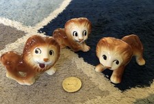 Vintage Hand Painted Lion Figurine Ceramic Japan 1950s? Glossy Glaze Lot of 3 picture