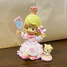Precious Moments Porcelain Pink Princess Girl w/ Kitten Figurine 2004 picture