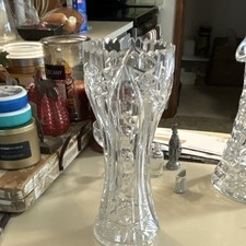 Vintage Bohemian Lead Crystal Vase w/Intricate Hand Cut Patterns picture