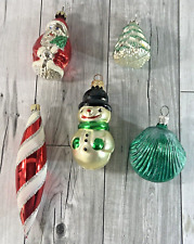 Five Glass Christmas Ornaments Santa, Shell, Spiral, Snowman, Christmas Tree picture