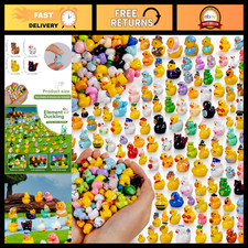 100 Pcs Mini Resin Ducks - Multicolor Tiny Figurines for Fairy Garden, Aquarium, picture