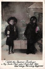 RPPC Edwardian Girls Carry Postal Parcel Christmas Santa Photo Postcard J55 picture