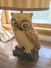 Vintage 1973 Atlantic Mold Chalkware Owl Lamp — Heavy 15 lbs Mid-Century... picture
