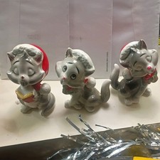 Vintage Lefton Style Ceramic Christmas Caroling Cats Figurines Japan Set of 3 picture
