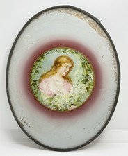 Vintage Victorian Oval Flue Cover Beautiful Lady Floral Metal Border picture
