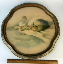 Beautiful Antique Victorian Frame w Embossed Roses Hand Tinted Baby Portrait picture