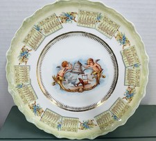 Antique 1910 Cherubs New Year Calendar Porcelain Scalloped Edge Plate picture