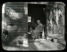 Antique 1930s Glass Slide Oddity Scarce Cabin View Grandma Crocheting Americana picture