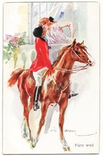 Horse Jockey Rider And Woman In Window antique artist mailed 1913 antique pc picture