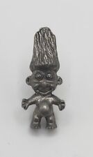 Vintage Troll Doll Figural Spiked Hair Silver Tone Hat Vest Lapel Pin Brooch picture