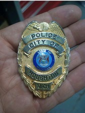 Houghton Michigan Police Breast Badge Upper Peninsula Michigan Defunct Obsolete picture