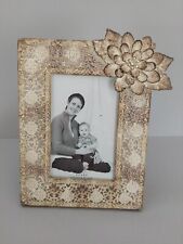 Photo Picture Frame Ornate Filigree Metal Gold White 4x6 Easel Shabby Cottage picture