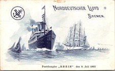 Vintage 1903 Postcard Norddeutscher Lloyd - SS Rhein Mail Steamship Ocean Liner picture