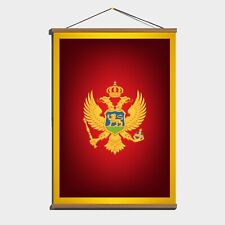 Montenegro Decorative Rare Flag W/ Coat Of Arms; Canvas, Magnetic Wooden Hanger picture