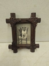 Antique Early 20C Photograph 2 Dogs Jack Russell Terrier Black Forest Wood Frame picture