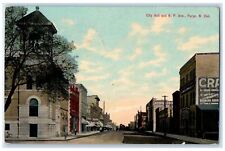 1912 City Hall & Northern Pacific Avenue Fargo North Dakota Antique Postcard picture