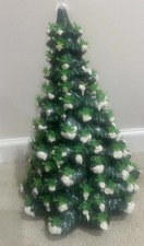 Vtg Holland Mold Large 16” x10” Flocked Ceramic  Christmas Tree Red Star Base picture