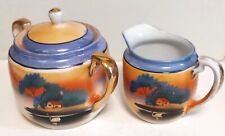 Japan Lusterware Hand Painted Swan on a Lake Creamer and Sugar Set picture
