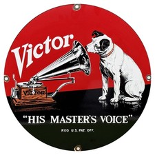 VINTAGE VICTOR HIS MASTER'S VOICE PORCELAIN SIGN NIPPER DOG PHONOGRAPH picture