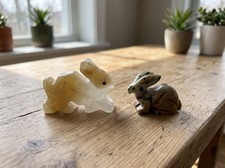 Vintage Carved Stone Rabbit Bunny Figurine Lot Banded Onyx Dalmatian Jasper Art picture